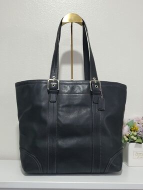 VINTAGE Coach Black Large Hampton Glove-tanned Leather Tote/Shoulder Bag🖤🤍